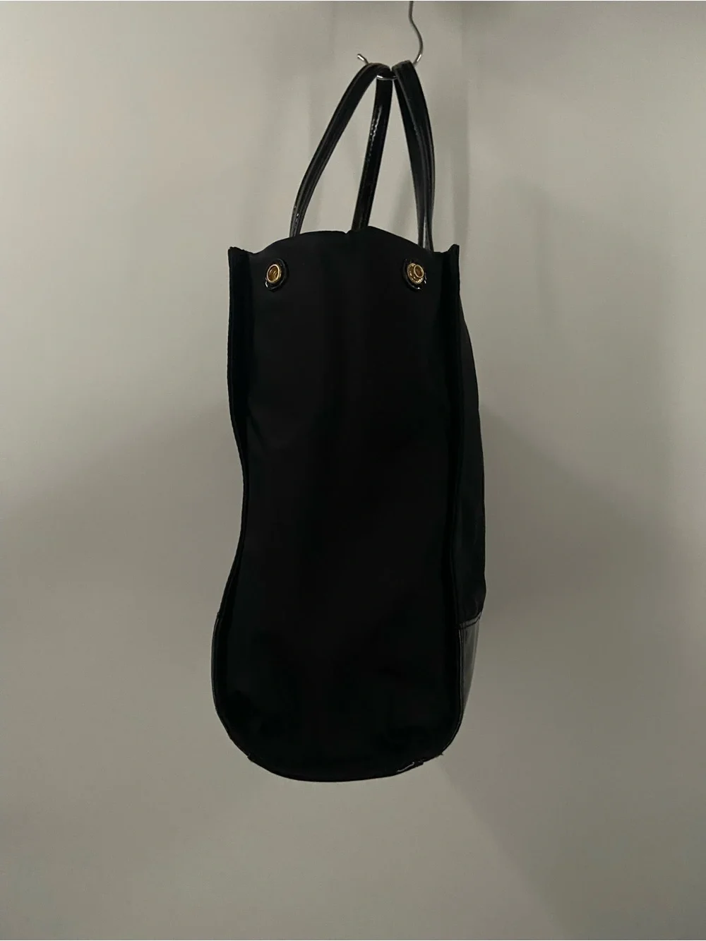 Tory Burch Ella with Patent Logo Tote Hand Bag Black Nylon